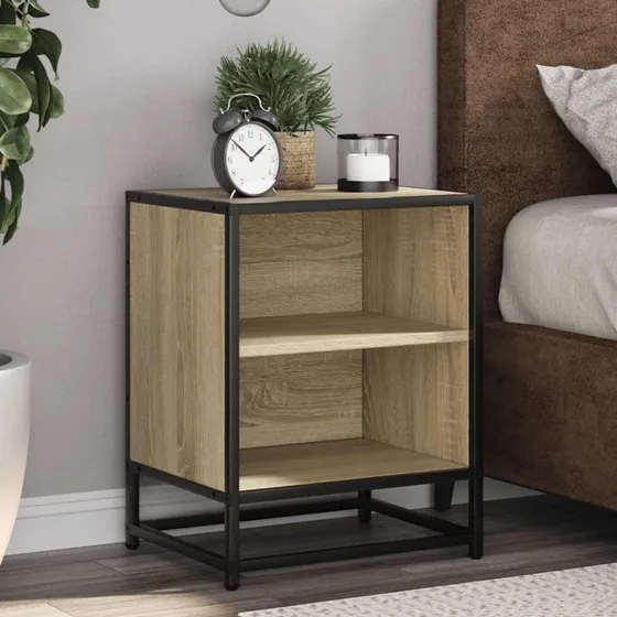 vidaXL Sengedbord 40x31x50 cm Konstrueret Træ og Metal Sonoma-Ege