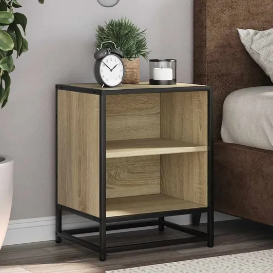 vidaXL Sengeborde 2 stk. 40x31x50 cm konstrueret træ og metal Sonoma-eg
