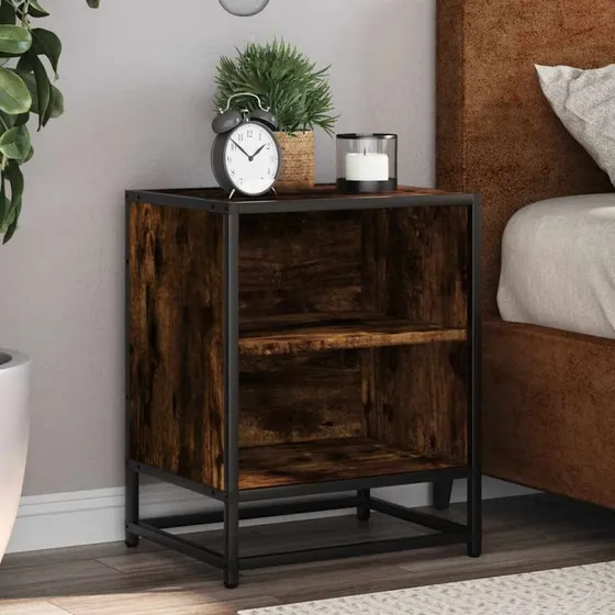 vidaXL Sengeborde 2 stk. 40x31x50 cm røget egetræ konstrueret træ & metal