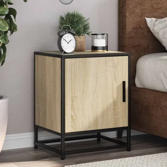 vidaXL Sengebord 40x31x50 cm konstrueret træ og metal Sonoma-eg