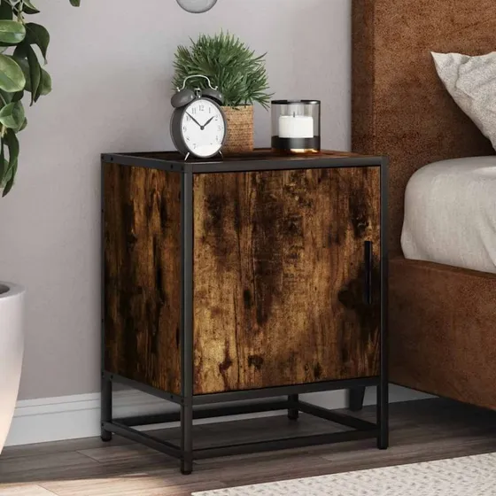 vidaXL Sengeborde 2 stk. 40x31x50 cm røget egetræ konstrueret træ & metal