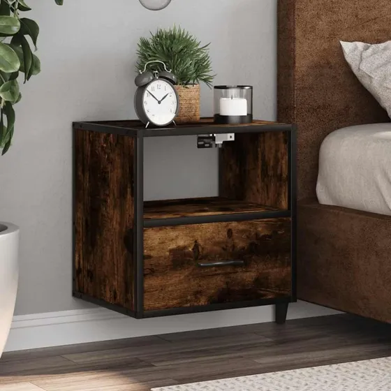 vidaXL Væghængte Sengeborde 2 stk. 40x31x39,5 cm Røget Egetræ