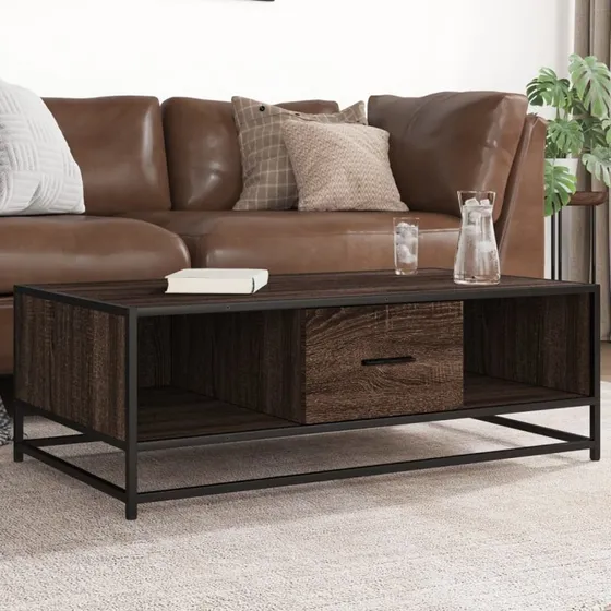 vidaXL sofabord 100x57x35 cm konstrueret træ og metal brun egetræ