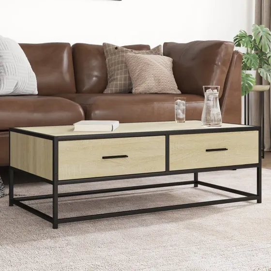 vidaXL Sofabord 100x50x35 cm Konstrueret Træ og Metal Sonoma-Ege