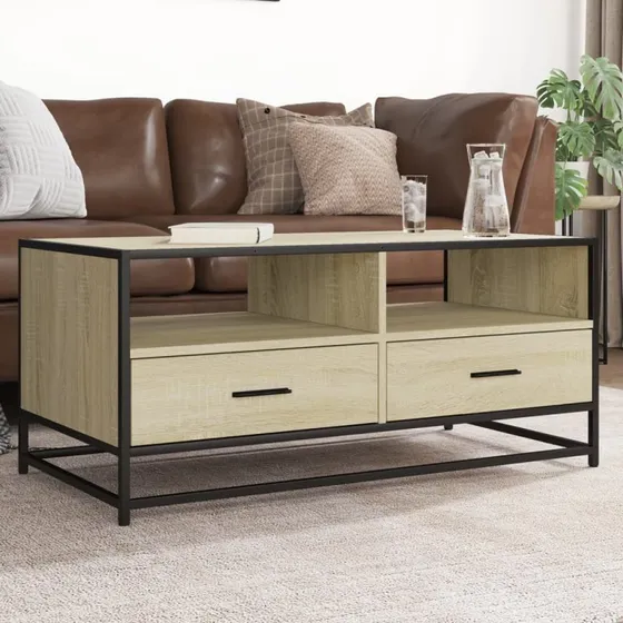 vidaXL Sofabord 100x50x45 cm Konstrueret Træ og Metal Sonoma-eg