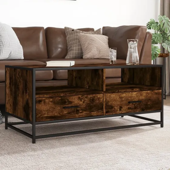 vidaXL sofabord 100x50x45 cm røget egetræ og metal