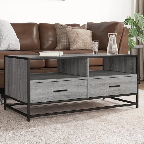 vidaXL Sofabord 100x50x45 cm Grå Sonoma-Eg med Metalstel