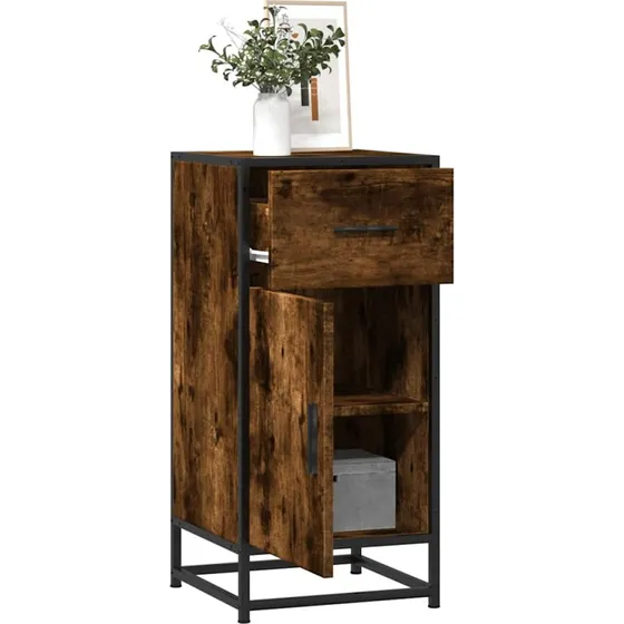 vidaXL Skab 35,5x35x76 cm Konstrueret Træ og Metal Røget Ege