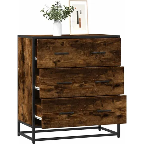 vidaXL Skab 68x35x76 cm Konstrueret Træ og Metal Røget Egetræsfarve