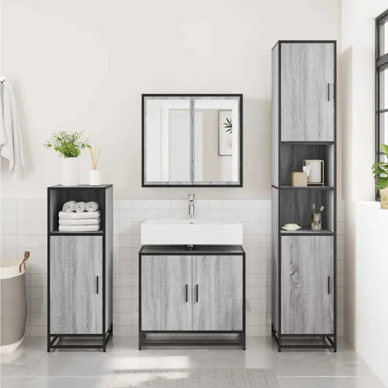 vidaXL Skab til Håndvask 65x33x60 cm Grå Sonoma-Eg