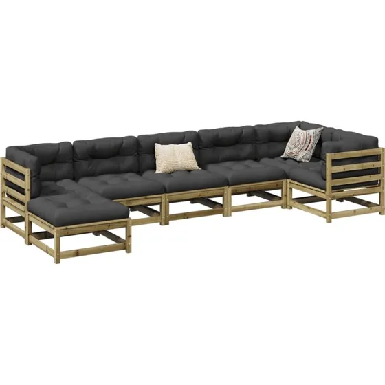 Sofasæt Til Haven 7 Dele Imprægneret Fyrretræ, Naturlig
