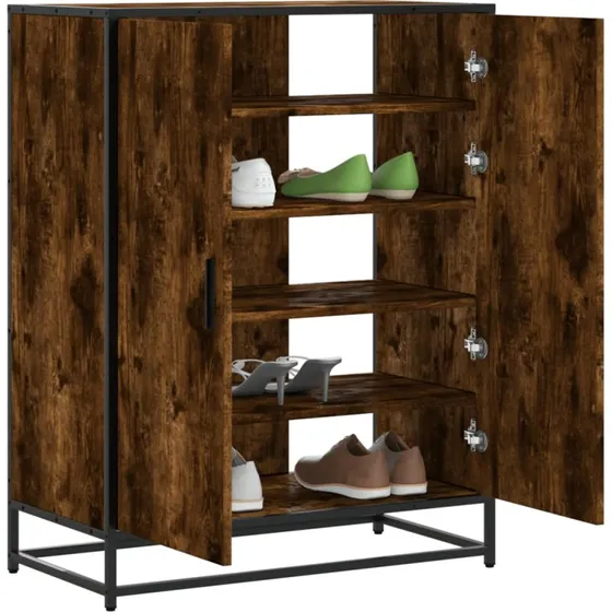 vidaXL Skoskab 75x38x97,5 cm røget egetræ, konstrueret træ og metal