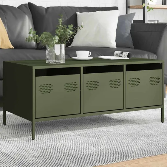 vidaXL sofabord 101,5x50x43,5 cm koldvalset stål olivengrøn