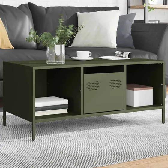 vidaXL sofabord 101,5x50x43,5 cm koldvalset stål olivengrøn