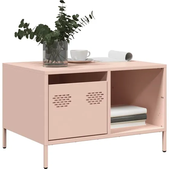 vidaXL sofabord 68,5x50x43,5 cm koldvalset stål lyserød
