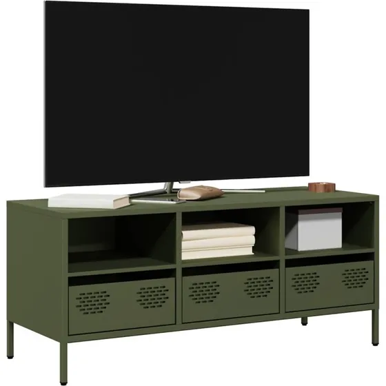 vidaXL tv-bord 101,5x39x43,5 cm koldvalset stål olivengrøn