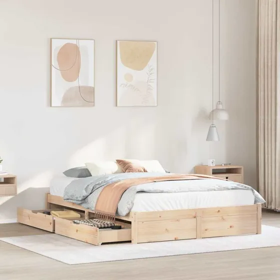 vidaXL Sengeramme 140x190 cm fyrretræ med skuffer