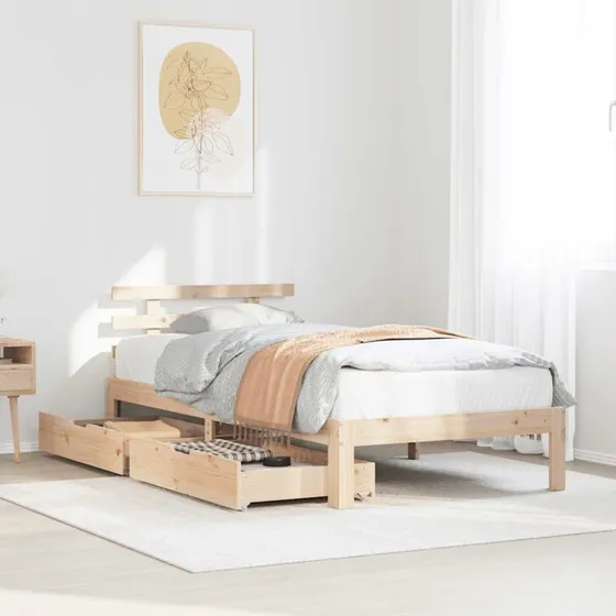 vidaXL Sengeramme 90x190 cm massivt fyr med skuffer