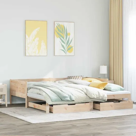vidaXL Daybed med Udtræk og Skuffer 90x190 cm, Naturfarvet