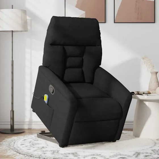 vidaXL Løftestol med Massage og Løftefunktion, Sort Mikrofiber
