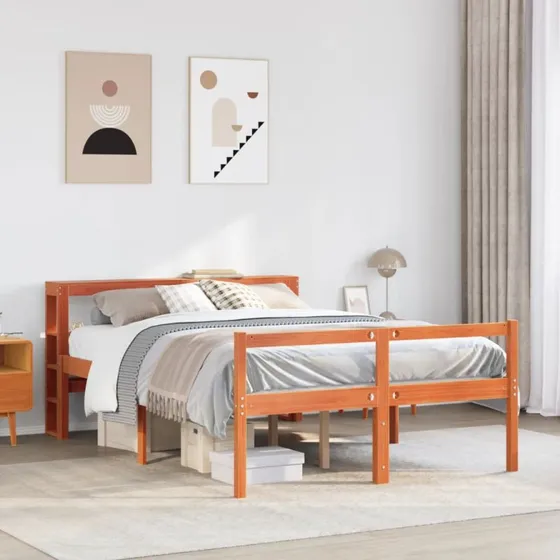 vidaXL Sengeramme 120x190 cm med sengegavl i massivt fyrretræ gyldenbrun