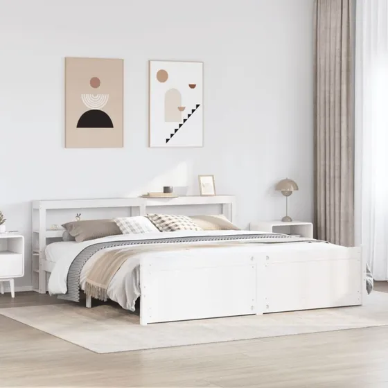 vidaXL Sengeramme med hovedgærde, hvid, 180x200 cm