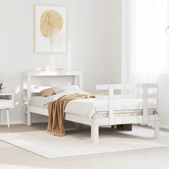 vidaXL Sengeramme 75x190 cm hvid massivt fyrretræ med sengegavl