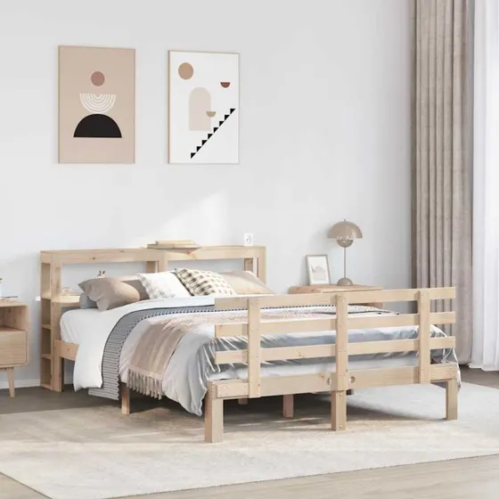 vidaXL Sengeramme 150x200 cm med Sengegavl i Massivt Fyrretræ
