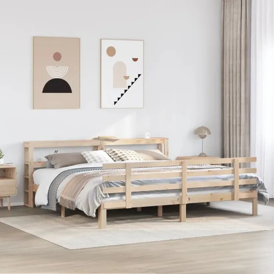 vidaXL Sengeramme 200x200 cm med Sengegavl i Massivt Fyrretræ