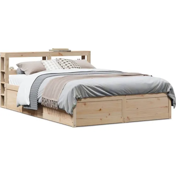 vidaXL sengeramme 140x200 cm hvid massivt fyrretræ med hylder