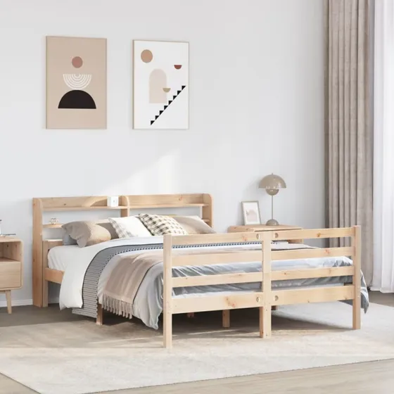 vidaXL Sengeramme 140x200 cm med Hovedgærde i Massivt Fyrretræ, Hvid