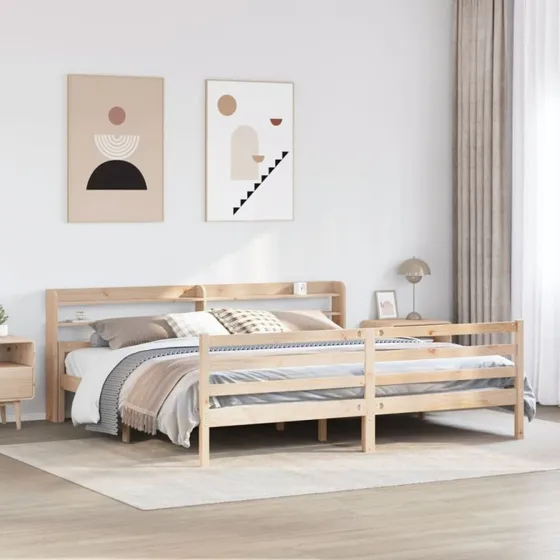 vidaXL Sengeramme 200x200 cm med hovedgærde i massivt fyrretræ