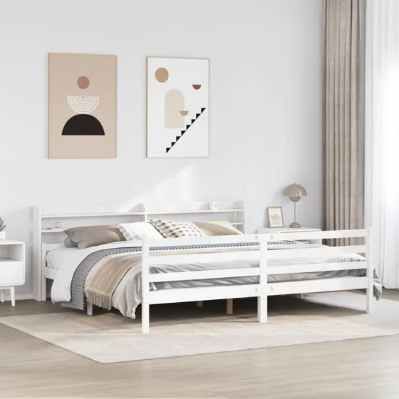 vidaXL Sengeramme med hovedgærde, hvid, 200x200 cm