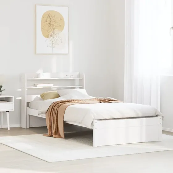 vidaXL Sengeramme med Sengegavl 75x190 cm, Massivt Fyrretræ, Hvid