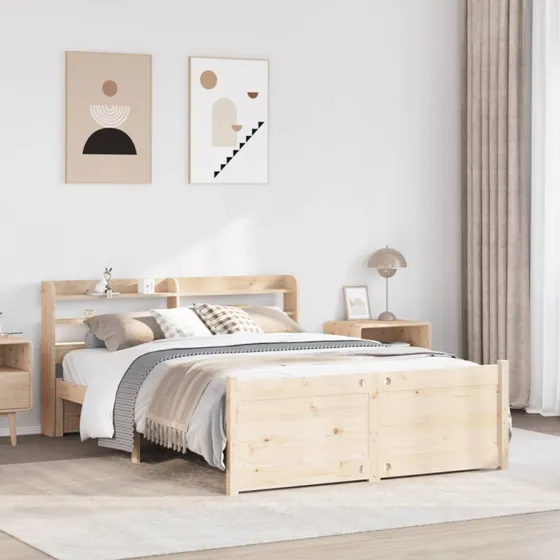 vidaXL Sengeramme 140x200 cm massivt fyrretræ hvid med sengegavl