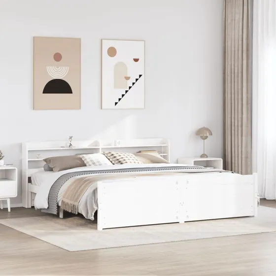 vidaXL Sengeramme med hovedgærde, hvid, 180x200 cm