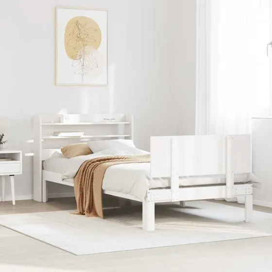 vidaXL Sengeramme 75x190 cm hvid massivt fyrretræ med hylder