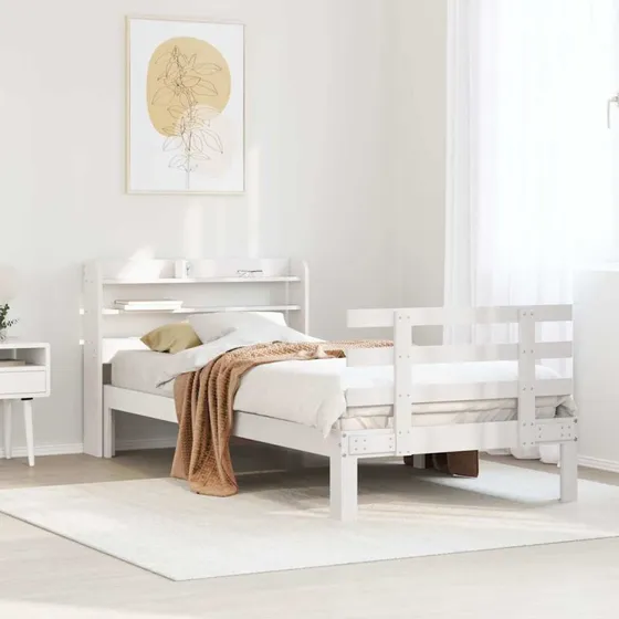 vidaXL Sengeramme med Sengegavl 75x190 cm, Massivt Fyrretræ, Hvid