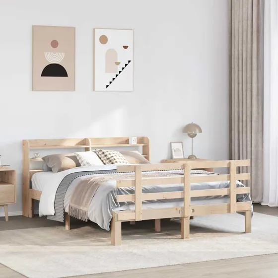 vidaXL Sengeramme 135x190 cm hvid massivt fyrretræ med sengegavl