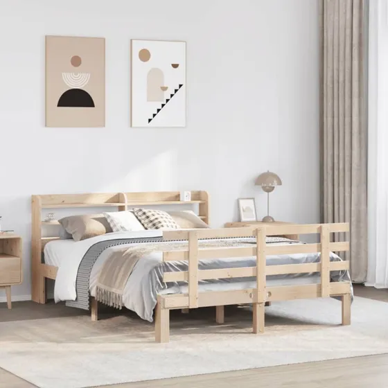 vidaXL Sengeramme 140x200 cm massivt fyrretræ hvid med sengegavl