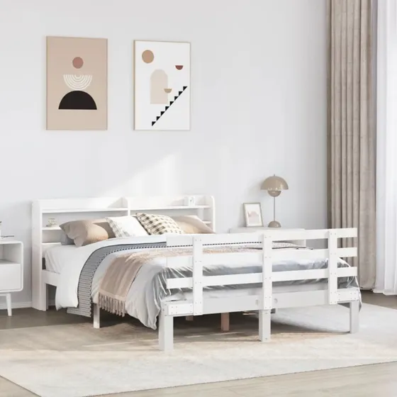 vidaXL Sengeramme med hovedgærde, hvid, 140x200 cm