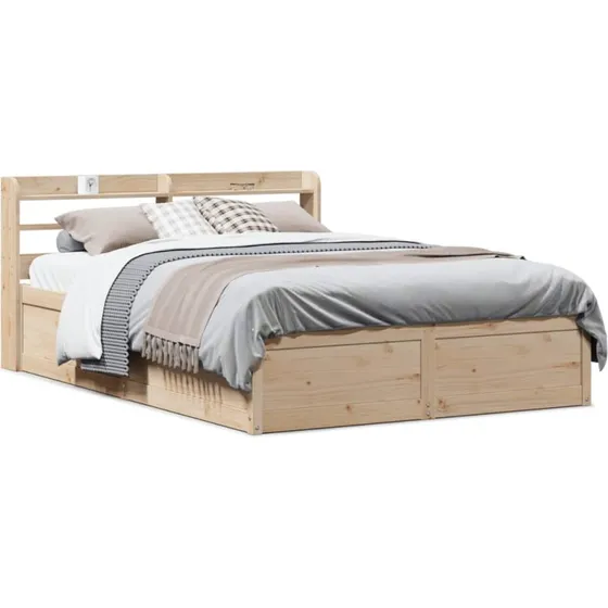 vidaXL Sengeramme 140x200 cm hvid massivt fyrretræ med lamelbund og hylder