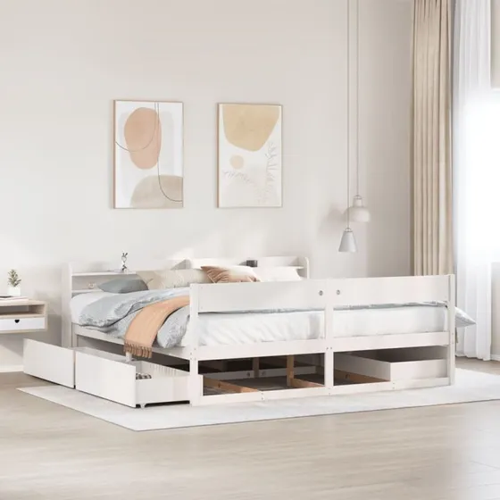vidaXL Sengeramme 200x200 cm massivt fyrretræ hvid