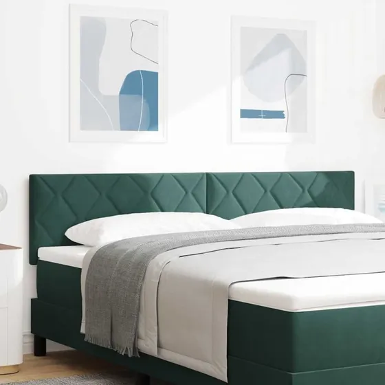 vidaXL LED-sengegavl Mørkegrøn 180 cm Fløjl