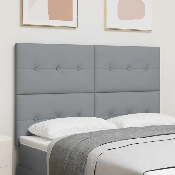 vidaXL LED-sengegavl Lysegrå 144 cm Stof