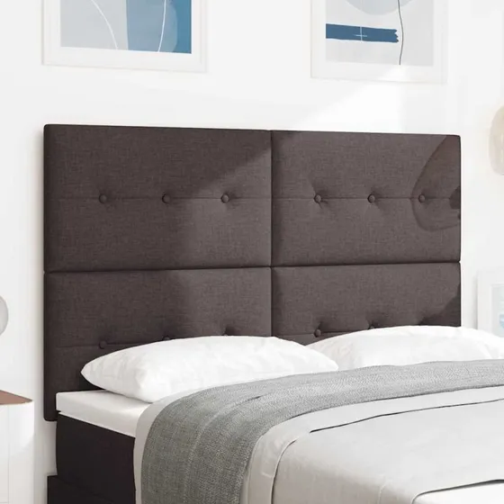 vidaXL LED-sengegavl 144 cm mørkebrun stof med lysstrimler