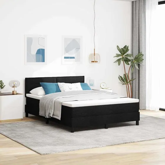 vidaXL Box Spring Seng med Pude og Hovedgærde, Sort, 140 x 200 cm