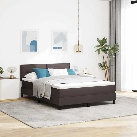 vidaXL Box spring seng med hovedgærde, Mørk Brun, 140 x 200 cm