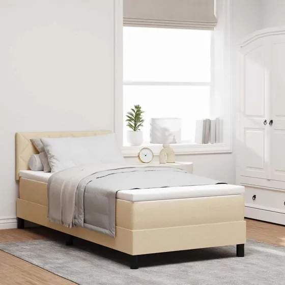 vidaXL Box spring seng med hovedgærde, Creme, 100 x 200 cm