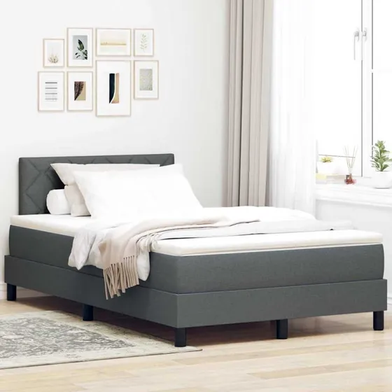 vidaXL Box spring seng med hovedgærde, mørkegrå, 120 x 190 cm